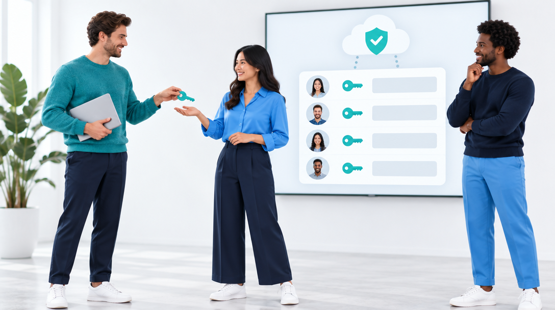 Equipe compartilhando os acessos dos clientes em um painel único